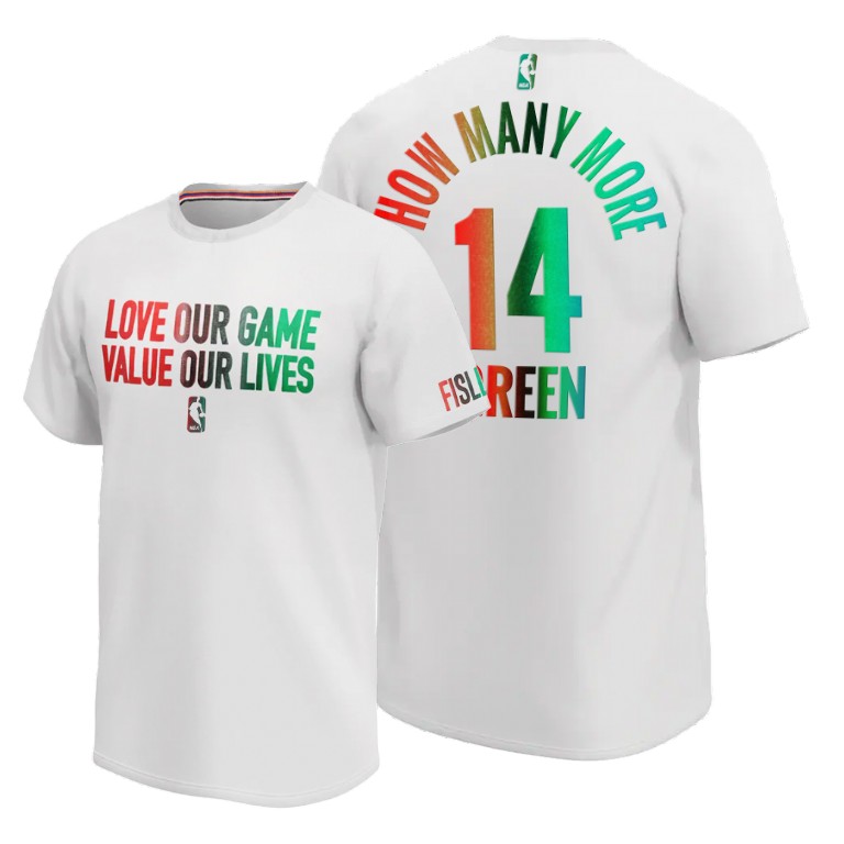 Men's Los Angeles Lakers Danny Green #14 NBA Love Our Game Value our Lives How Many More Social Justice White Basketball T-Shirt UOF6383BL